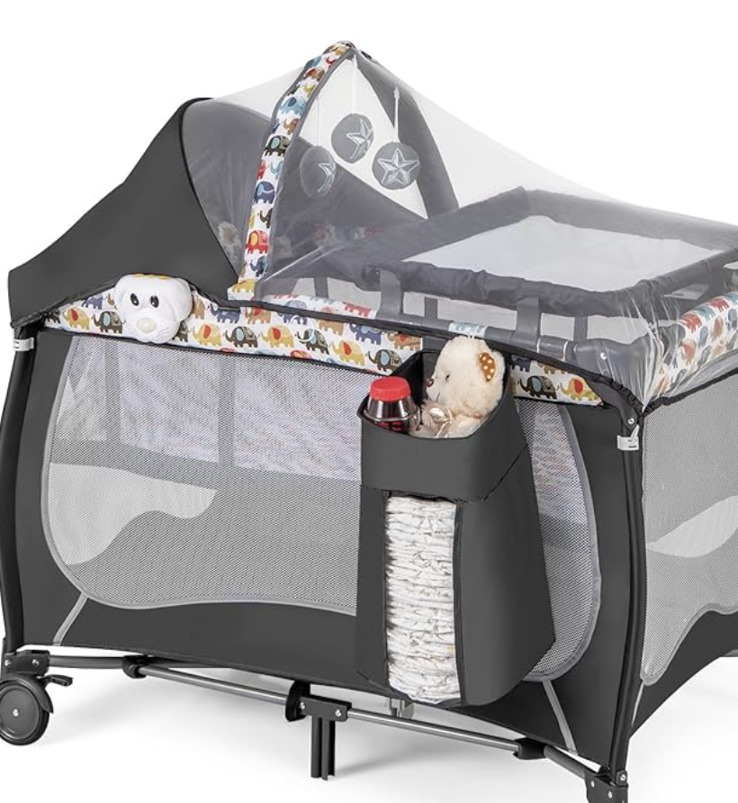 COSTWAY Babysäng med Sidosäng och Musiklåda - Premium babyvagga